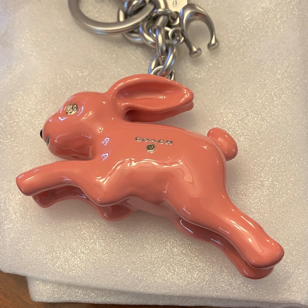 Coach Pink Glossy Rabbit Keychain Charm with Silver Hardware. BRAND NEW - Picture 4 of 7